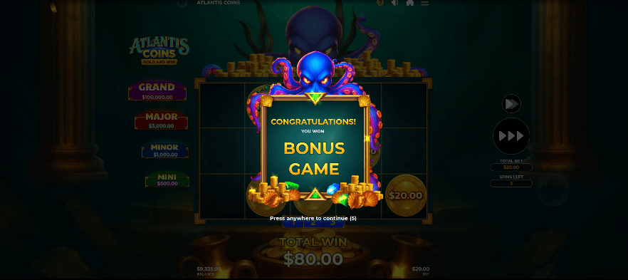 Atlantis Coins Hold&Win Bonus Game Feature